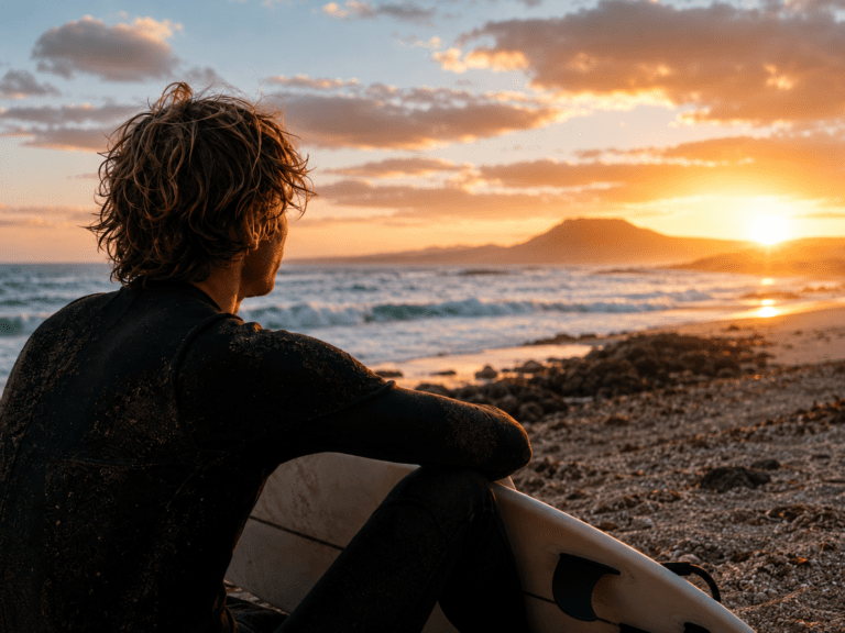 What surfing teaches, a guy overlooking the beach